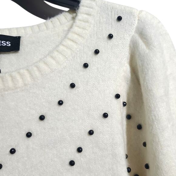 Express Beaded V-Neck Puff Sleeve Sweater XS Cream NWT - Picture 4 of 6